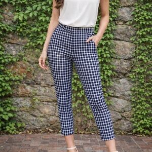 J. CREW Navy and White Gingham Martie Ankle Pants, 0
